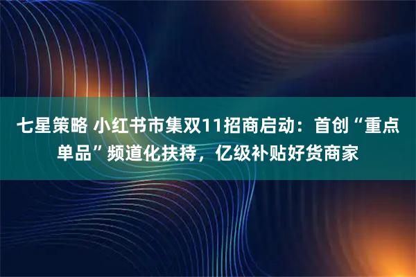 七星策略 小红书市集双11招商启动：首创“重点单品”频道化扶持，亿级补贴好货商家