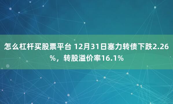 怎么杠杆买股票平台 12月31日塞力转债下跌2.26%，转股溢价率16.1%