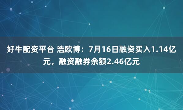 好牛配资平台 浩欧博：7月16日融资买入1.14亿元，融资融券余额2.46亿元