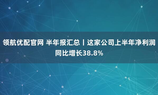 领航优配官网 半年报汇总丨这家公司上半年净利润同比增长38.8%